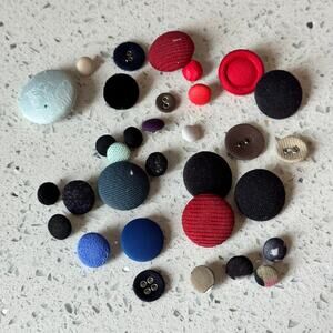 30+ Vintage Fabric Round Shank & Flat Sewing Button Crafting Notion